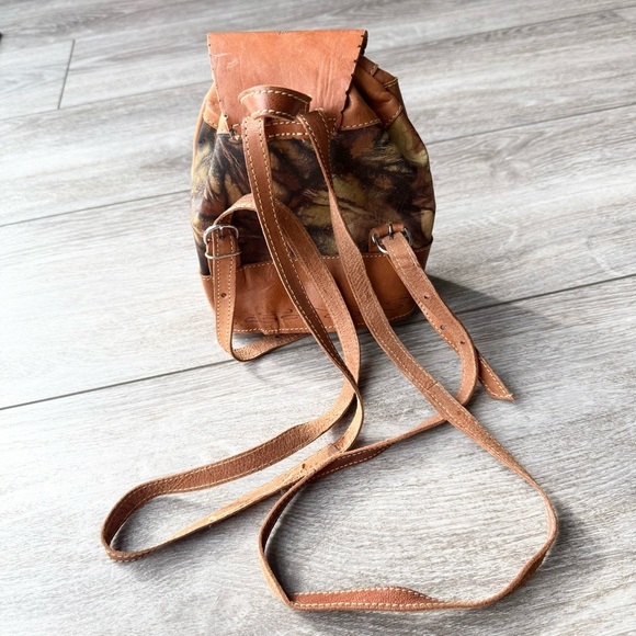 Cognac Tooled Brown Leather Backpack Brown Leather - Picture 3 of 15